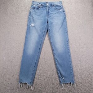 GAP Jeans Size 8/29 Tall Girlfriend Mid Rise Frayed Hem Distressed Denim